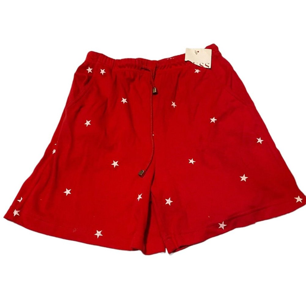 RUSS Liz Claiborne Red & White Star Print High Waist Pull On Shorts Small 4/6